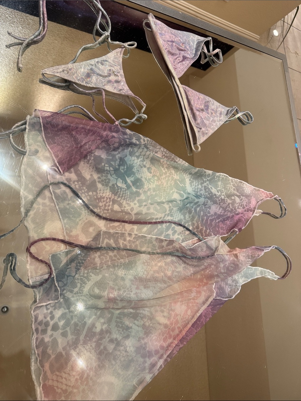 Minimale Animale Pastel Shimmer Thong Bikini and Cover Up Set